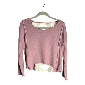 Free People Mauve Long Sleeve Top With Crochet Back Size XS